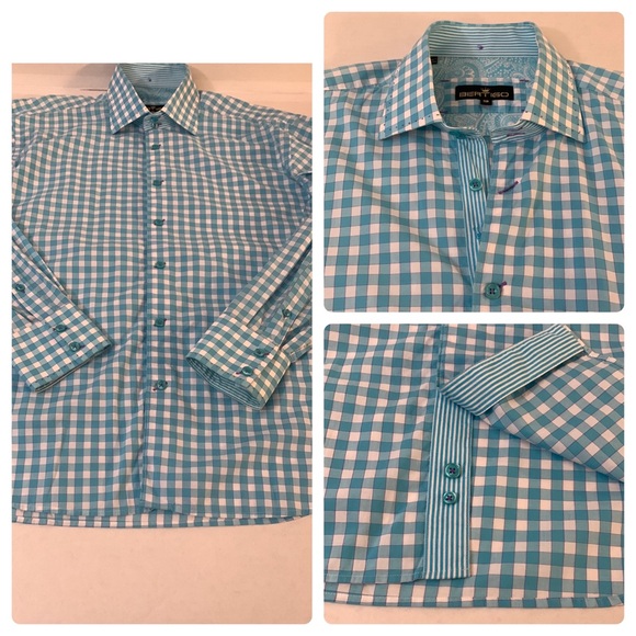 BERTIGO Plaid Shirt, Button Down, Long Sleeve, Purple Stitch details Sz. 5/NWOT - Picture 8 of 17